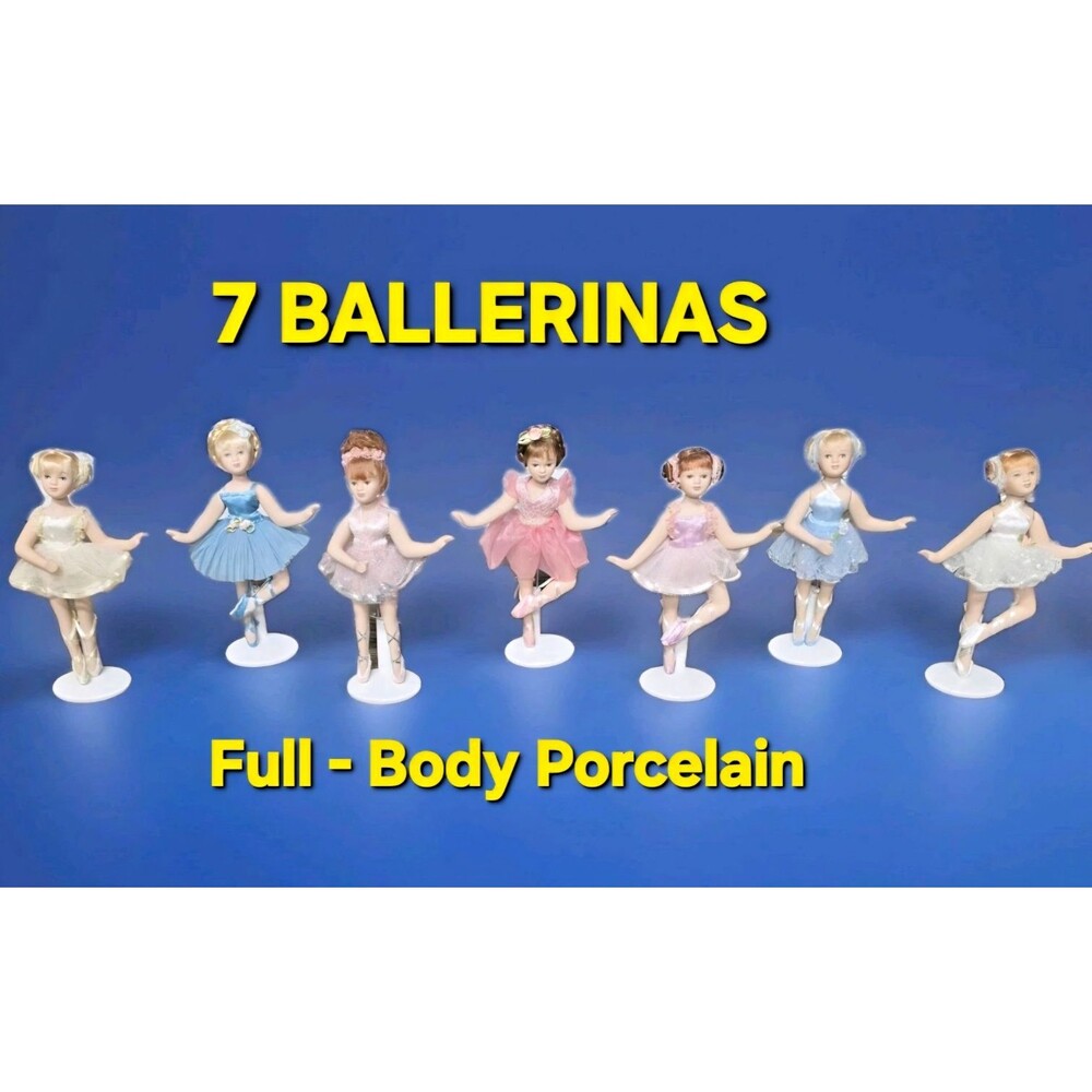 LOT of 7 🩰 BALLET DOLLS Full-Body PORCELAIN Doll 8" BALLERINA Ornament TUTU